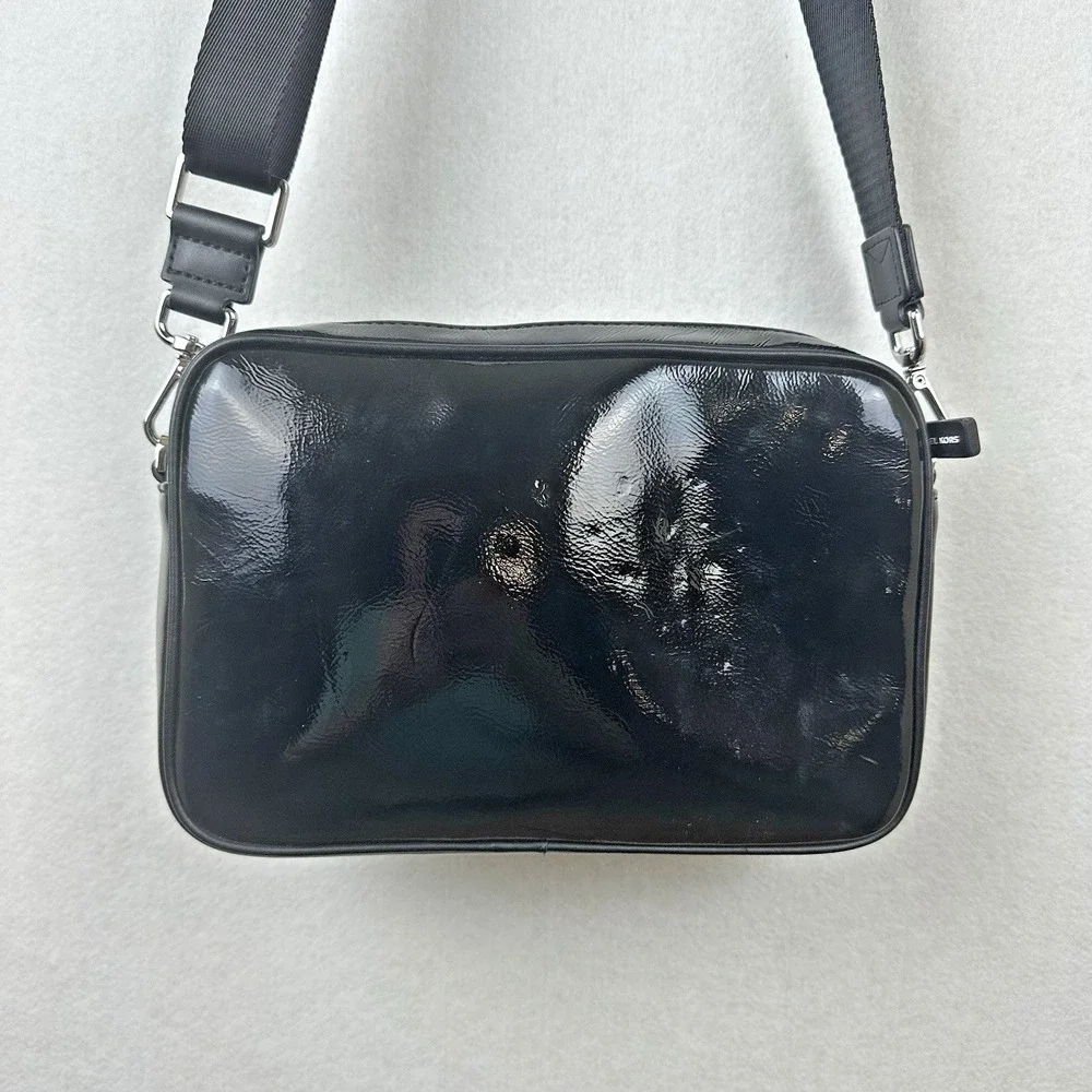 Michael Kors MK Black/White Patent Leather Fulton Crossbody Bag